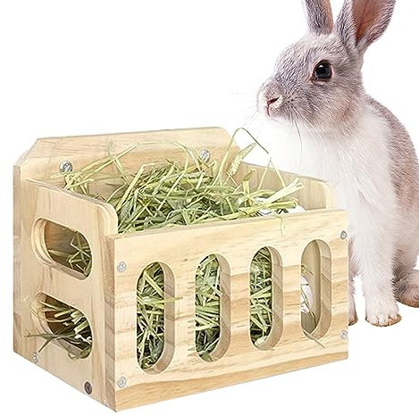 Bunny Hay Feeder,Wooden Rabbit Hay Feeder Large Capaciy Hay Shelf Dispenser for Guinea Pigs Pet Bunny Hamster Horizontal