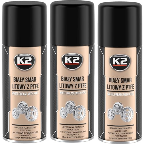 K2 Grasa Blanca con PTFE Pack de 3 Lubricante de Alta Duración para Automóviles e Industria 400ML