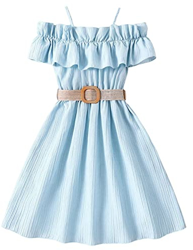 Mädchen Kleider 2024 Sommerkleid Kinderkleid einfarbig hängender Ausschnitt Taillenkollektion Kleid Prinzessin Kleid Mode Outwear T-Shirt Kleid Freizeit Mädchenkleid für Fotos, Party, Urlaub