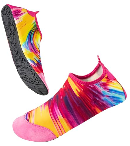 Water Beach Barefoot Aqua Shoes for Men and Women - Lightweight, Quick Dry, Breathable for Surf, Diving, Swimming, Pink, 36-37