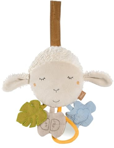 Fehn Activity-Schaf – Motorikspielzeug zum Aufhängen mit spannenden Anhängern zum Greifen und Geräusche erzeugen – Babyspielzeug aus Baumwolle – für Babys ab der Geburt
