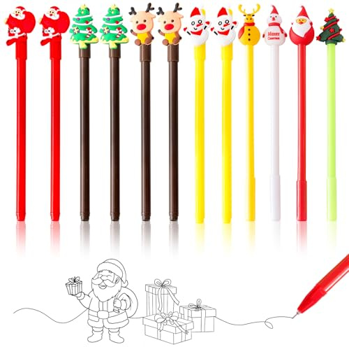 SOETDERT Gelschreiber, 12 Stück Kugelschreiber Weihnachten, Stifte Weihnachten Cartoon Santa Rentier Weihnachtsbaum, Weihnachtsgel Tinte Stifte, Weihnachten Kleinigkeiten Kinder Partytütenfüller