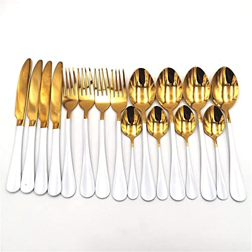 ZGYOZMNG Set di Posate Set di Posate da tavola in Acciaio Inossidabile 18/10 Set di cucchiai in Oro Bianco Forchette Coltelli Cucchiai Stoviglie da Cucina Se