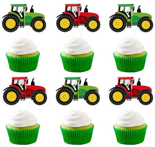 Blumomon 30 Stück Dual Front Traktor Cupcake Toppers Geburtstag des Jungen Cupcake Toppers Dekoration der Bauernhof Party Deko Traktor Kuchen Dekorationen Dekoration für Familienfeiern