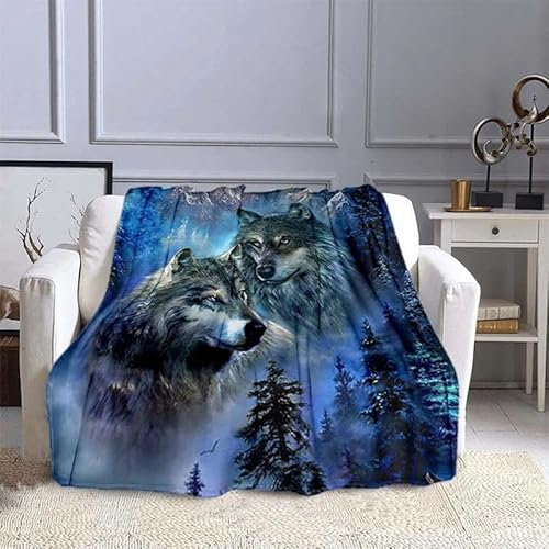 3D-Decke mit Wolfsdruck, Flanell, Bett- und Sofabezug (7,70 x 100 cm)
