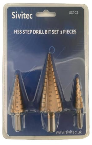 Sivitec 3PCS Step HSS 4341 Metric Round Shank Spiral Flute Step Tapered Drill Cone Bit Set for Metal Tube Sheet Wood Plastic Drilling 4-12mm, 4-20mm and 4-32 mm Cone Drill Bits Hole Cutter