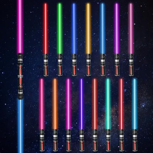 SOARFLY Lichtschwert Laserschwert Kinder Erwachsene 2 Stück 15 Farben FX Laserschwert 2-in-1 Lichtschwert Kinder Simulierter Filmkampf-Soundfonts für Party Geschenk, Cosplay