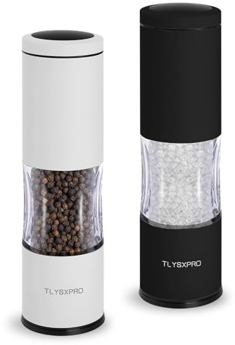 TLYSXPRO Juego de Molinillos de Sal y Pimienta con Molienda Ajustable | Molinillo de Pimienta Manual con Diseño Recargable | Núcleo de Cerámica | Esencial de Cocina (2 Piezas, Negro&Blanco)