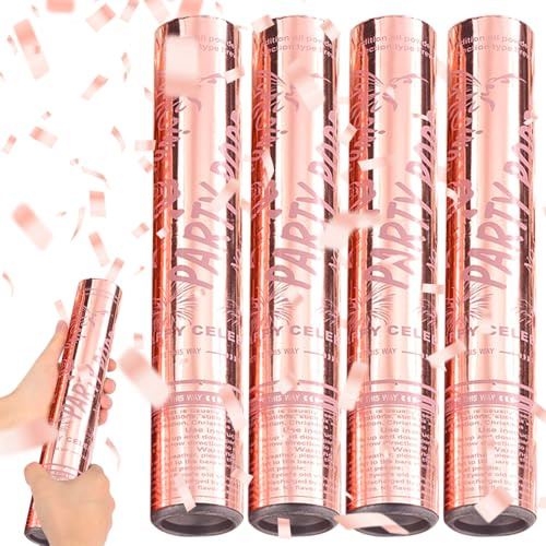 Mineup Rose Golden Confetti Cannon, 4 PCS Gold Foil Confetti, 30cm Party Poppers, Biodegradable Confetti Cannons, Large Confetti Cannons for Celebrations, Christmas, Elite, Party Supplies