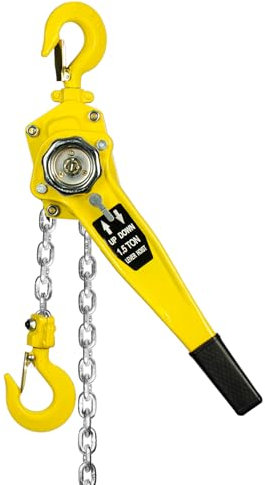 IBVIVIC 1.5 Ton Hand Chain Hoist, 3300lbs Capacity Manual Lever Chain Hoist, 10Ft Come Along G80 Galvanized Carbon Steel Chain Hoist with Hook for Warehouse Garage Factory Dock (Yellow)