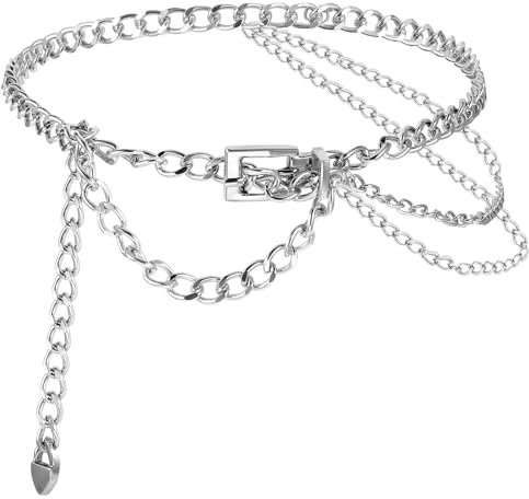 Mabor Kettengürtel Verstellbare，Taillenkette Silber Taillengürtel Damen Kette Waist Chain Gürtel Silber Bauchkette Damen Mehrschichtiger Metall Taillenkette Mode Taillenkettefür Jeans Kleider