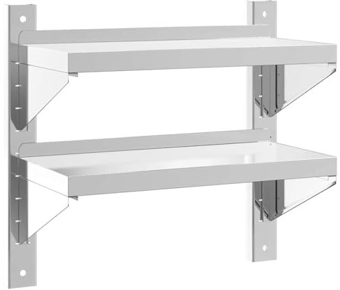 QJBSAVVA Espositore da Parete Shelfy Porta Cd Bookshelf - Mensola a Muro 2 Ripiani 50x23,5x60cm Argento in Acciaio Inox per Muro Libri Doccia Bagno