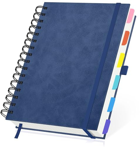 Yarotm Carnet A5 Quadrillé - 1PC Cahier à Spirales 21.3x14.5cm - 100GSM Cahier Petit Carreaux 5mm - Bleu Foncé Carnet Spirale Notebook A5 Cuir PU - 240 Pages/120 Feuilles Bloc Note Couverture Rigide