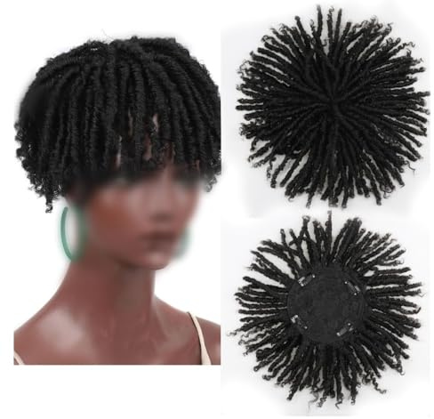 Tief gewellte Lace-Front-Perücken aus Echthaar, Dreadlock Haar Topper Perücke mit Clips synthetische geflochtene halbe Perücken kurze Spiralgeflecht Haarteile Afro lockiges Toupet for Frauen 6 Zoll
