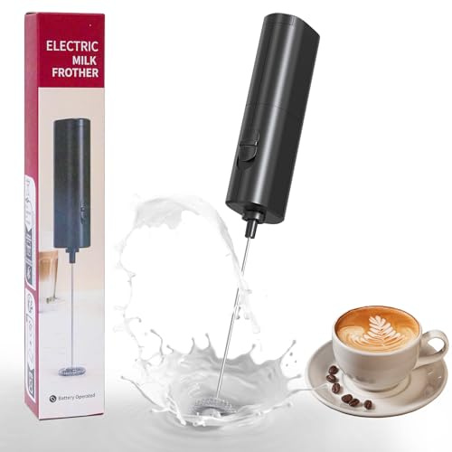 YARRAMATE Mini Powerful Milk Frother Wand, Fast Battery Operated Coffee Mixer, Handheld Drink Stirrer, Electric Whisk Foam Maker for Lattes, Cappuccino, Matcha, Hot Chocolate (Black)