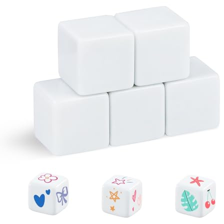 Weiß Blanko Würfel, Gerundetes Leeres Sechs Würfel, Blanko Acryldice 30mm | 5PCS Blanko Dice 6-Seitiger Spielwürfel, DIY-Aufkleber Dice Blanko für das Malen, für Brettspiele, Basteln, Partyspaß