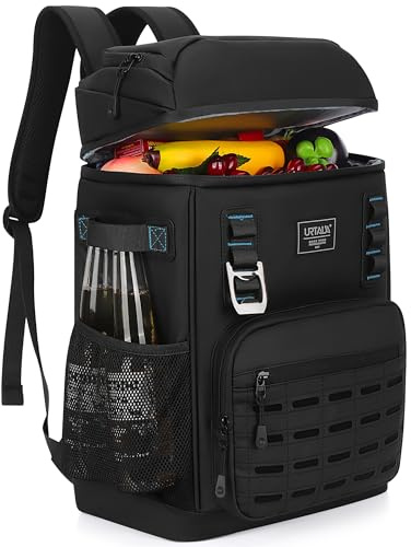 Kühlrucksack 2 Isolierte Fächer Auslaufsicher Strand Kühler Rucksack Wasserdichte Kühltasche für Wandern, Grillen, Camping, Picknick, Angeln (25L, 36 Dosen, Schwarz)