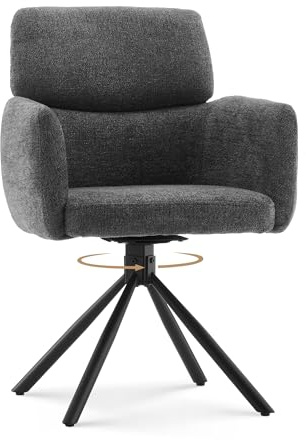 CLIPOP Drehbarer Esszimmer Stuhl mit Armlehnen, Schreibtischstuhl 360° Drehbar, Chenille Bürostuhl, Schminktisch Stuhl in Blütenblattform, Drehstuhl für Büro/Schlafzimmer/Wohnzimmer (Grau)