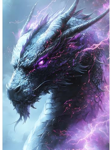 DPHERO DIY Fantasiedrache Diamant Painting Kits Bilder für Erwachsene Anfänger,5D Blitz Diamond Painting Set,DIY Runde Steine Drache Diamant Kunst Kits, Diamond Art für Zuhause Dekor 30x40 cm