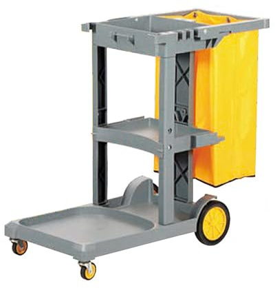 Cleaning Trolley on Wheels, 3 Shelves Multipurpose Commercial Janitorial Cart with Removable Waste Bag, Heavy Duty Housekeeping Trolley Janitor-Housekeeping Carts