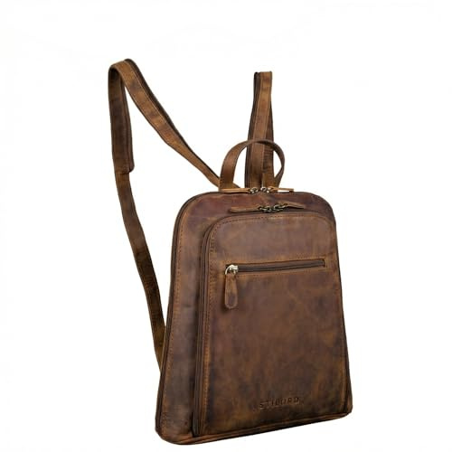 STILORD Millie Stadtrucksack Damern Läder Liten Damryggsäck Modern Liten Läderryggsäck Äkta Läder Vintage Dagpack Mini Stadryggsäck Crossbody Ryggsäck Farbe:Mellanbrun