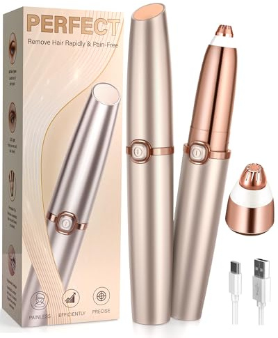 Rechargeable Eyebrow Trimmer for Women: Painless Eyebrow Razor/Facial Hair Remover with LED Light,Portable Electric Eyebrow Shaver with & 2 Heads (1+1)