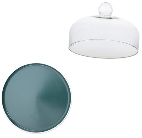 Toyvian Assiette Plate En Céramique Mate 10 Pouces Vert Bouteille Avec Couvercle En Verre Transparent, Kit De Plateau à Dessert Couvert, Usage Repas, Ensemble Pour Fête Cuisine, Style Nordique Simple