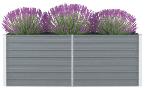 HaoChrymec Aiuola Rialzata, in Acciaio Zincato, con Bordi Sicuri, Cassone per Orto Rialzato, Fioriera da Esterno, per Giardino e Balcone, Colore Grigio, Dimensioni 160 x 80 x 45 cm