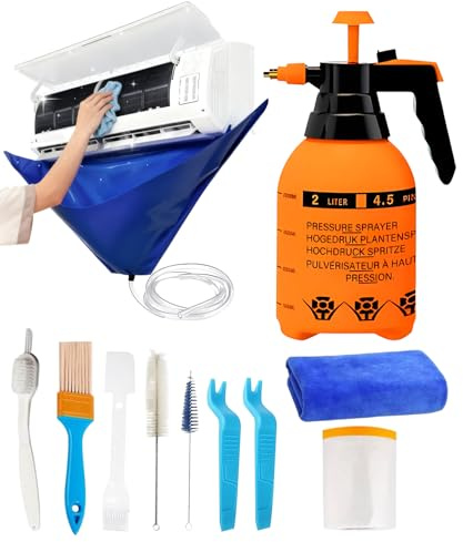 COIMSRGDZ AC Cleaning Kit for Air Conditioner with Waterproof PVC Cover 2L High Pressure Sprayer 10pcs Cleaning Tools