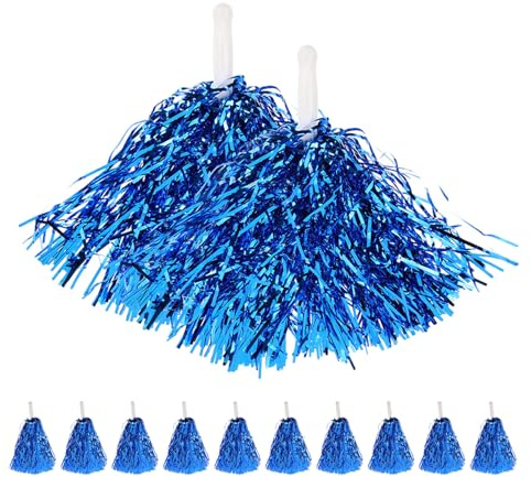 ROMISBABA 16 pièces Pompons Métalliques pour Cheerleading Balle Légère avec Poignée Ergonomique Accessoires Sportifs pour Équipe de Danse Bleu pour Fêtes et Événements Scolaires