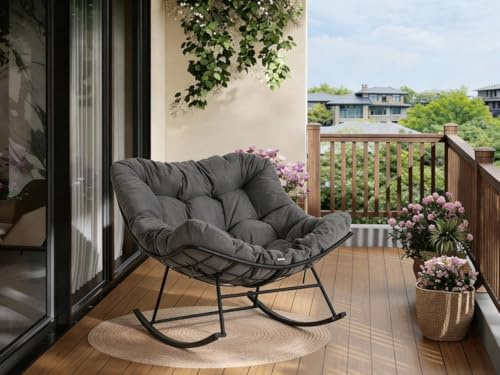 PortoAlegre Sedia a Dondolo Oversized, Sedia a Dondolo con poggiapiedi da Esterno a Forma di Uovo con Cuscino Spesso, Poltrona dondolo esterno/Interno, per Soggiorno, Giardino, Terrazza