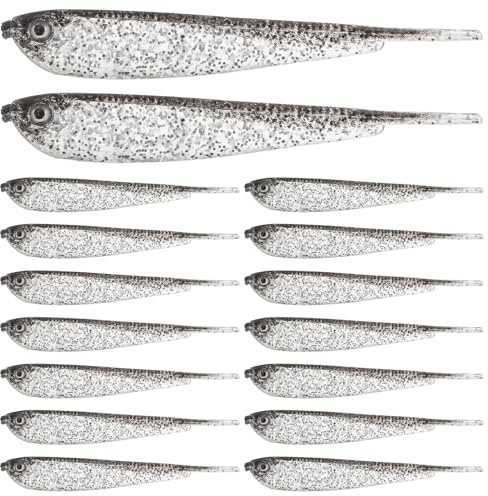 BESPORTBLE Leurres Souples Réalistes Gris 60 Pièces Appâts Artificiels PVC Flexibles pour Pêche en Eau Douce et Salée Matériel de Pêche Polyvalent Nage Naturelle pour Attirer Poissons