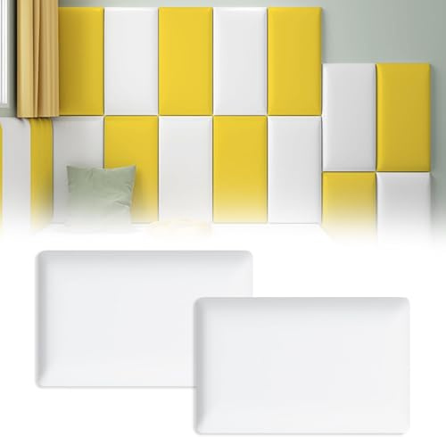 White 3D Wall Panels - Set of 2, 30x40 cm Upholstered Wall Cushions for Bed Headboard & Impact Protection, Decorative Padding for Kids' Room, Soft Wall Panels