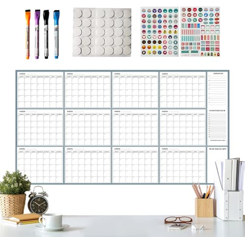 Planificateur Mural Géant Réutilisable – Calendrier Laminé Effaçable À Sec, Calendrier Mensuel Vierge, Organisateur Académique Et Professionnel, Fournitures De Classe Pour Enseignants Et Étudiants | S