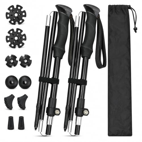 Dusefogo Wanderstöcke Faltbar, Nordic Walking stöcke Damen und Herren, Aluminium Trekkingstöcke Teleskop, Wanderstock Verstellbar 110cm-135cm, mit Gummipuffer und Tragebeutel Geeignet für Bergsteigen