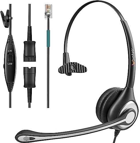 Wantek Corded Telephone Headset Mono w/Noise Canceling Mic + Quick Disconnect