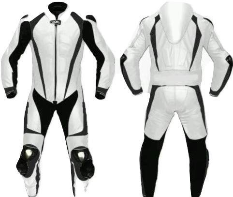 MATAGEAR Motorcycle White and Black One Piece Leather Racing Suit CE Approved Protection (Medium)