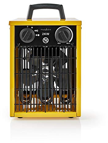 Nedis Industrial Design Fan Heater, Sturdy Metal Housing with Stainless Steel Element, 2 Heat Settings (1000/2000W), Cooling Fan Mode, Thermostat & Overheat Protection, Yellow - 20 m²