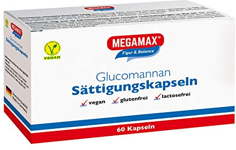 MEGAMAX Sättigungskapseln 60 Kapseln Vegan-simpel Abnehmen mit Konjak Glucomannan Hochdosiert | schnell schlank sein, Natürliche Ballaststoffkapseln zur Gewichtsreduktion
