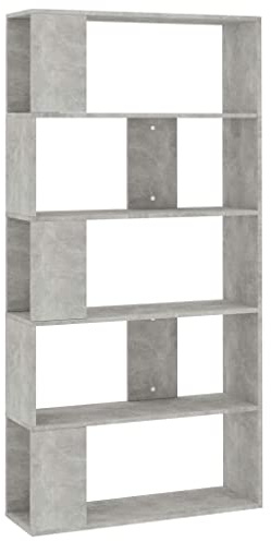 vidaXL Bücherregal Raumteiler mit 5 großen Fächern Wandregal Standregal Aktenregal Raumtrenner Büroregal Regal Betongrau 80x24x159cm Holzwerkstoff