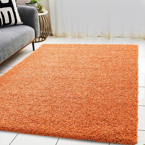 BPIL Living Room Rugs – 5cm Extra Thick Shaggy Rug – Soft Plain Area Rug, Luxurious Modern Carpet for Hall, Bedroom, Kitchen (Orange, 120x170cm)