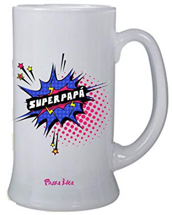 Regali Pazza idea Boccale Birra Decorato Super papà - 500ml - Vetro - Design Unico - Regalo Perfetto - Collezione Festa