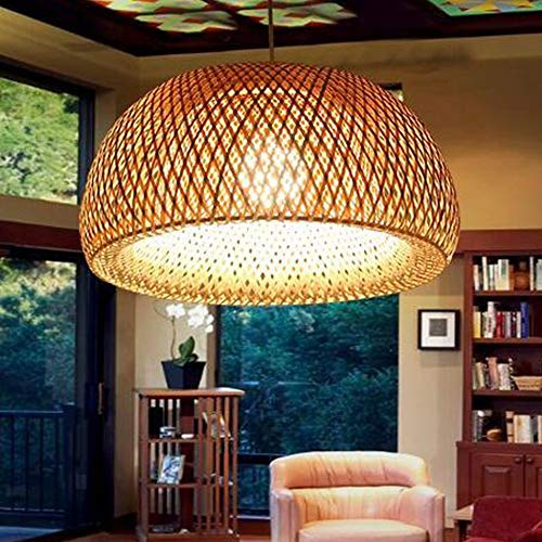 Vintage Pendelleuchte Natürlicher Bambus Hängelampe E27 Esstischlampe Rattan Kronleuchter Höhenverstellbare Pendellampe Esszimmer Arbeitszimmer Wohnzimmer Deckenleuchte Schlafzimmer Lampe,30cm