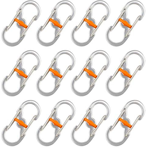 Jubaopen 12PCS Mini Carabiner Keychain, Spring Clip Keychain S-Shape Buckle Ring Clip Stainless Steel S Carabiner for Hiking Fishing Traveling Outdoor Activities
