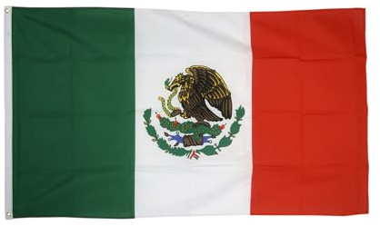Flaggenfritze® Bandiera del Messico 90 x 150 cm – Bandiera classica per il giardino e l'albero – Bandiera nazionale messicana antistrappo con 2 occhielli in metallo – Decorazione da calcio + adesivo