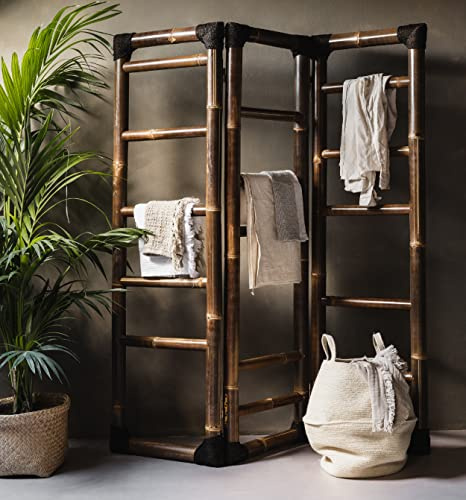 DE-COmmerce Raumteiler Shinto 180x180 cm nigra Bambus Paravent zum Aufstellen für Schlafzimmer oder Badezimmer I Asiatische Trennwand Garten klappbar & wetterfest