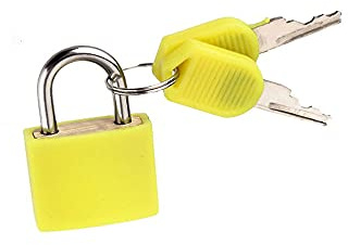 Plastic Padlock with 2 Keys Small Colored Brass Padlocks for Toolbox, Diary, School Bag, Suitcase(Yellow)