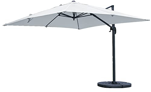 The Fellie 360° Rotation Garden Parasol, 3M Large Outdoor Cantilever Hanging Sun Shade Umbrella with 4-Piece Base(52L), 6 Adjustable Heights Patio Banana Umbrella, 30+ UV Protection, Light Grey