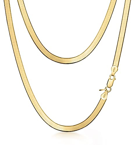 Amberta Collana Serpente Piatta da Donna In Argento Sterling 925: Placcato Oro 18K 4.5 mm 45 cm