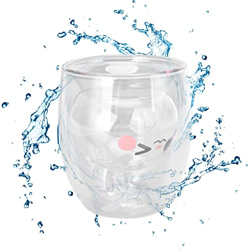 HERCHR Tazas bonitas, tazas de café de cristal de conejo, tazas de té de cristal de doble pared para café, leche, té, regalos de cumpleaños para niños, 300ml/10oz(Claro)